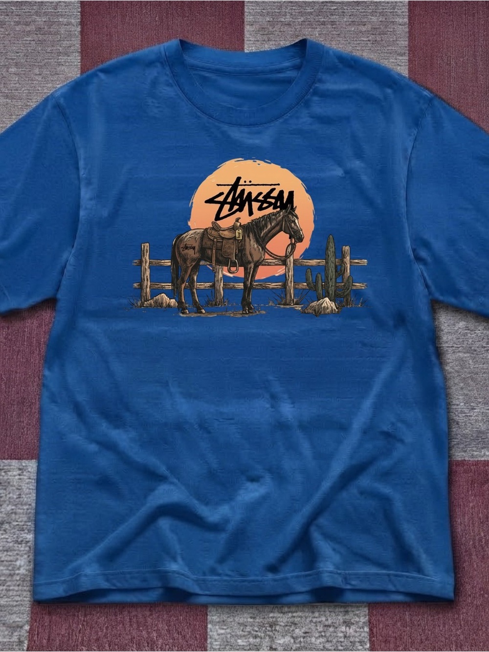 Gildan Stussy Cowboy Horse Blue Tee